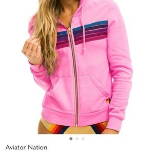 Aviator Nation Pink and Blue Striped Hoodie